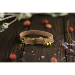 Нашийник для Котів BronzeDog Crazy шкіряний з золотим дзвіночком Бежевий