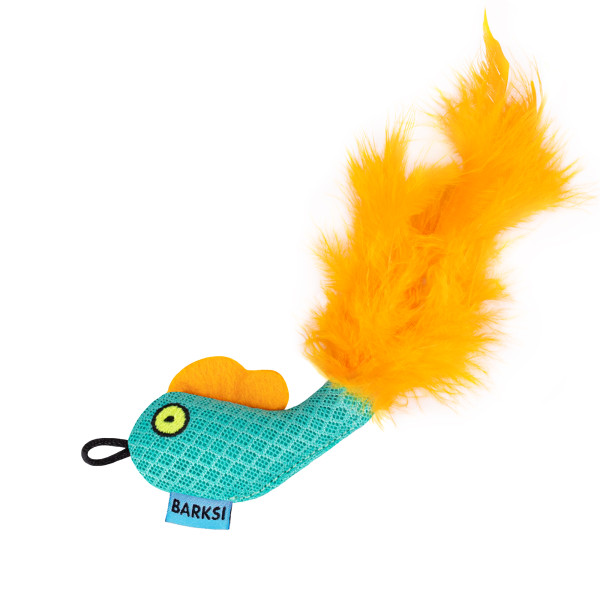Іграшка для Котів Barksi Рибка з дзвіночком та пір'ям 8 х 5 см Ментолова