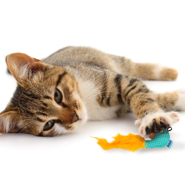 Іграшка для Котів Barksi Рибка з дзвіночком та пір'ям 8 х 5 см Ментолова