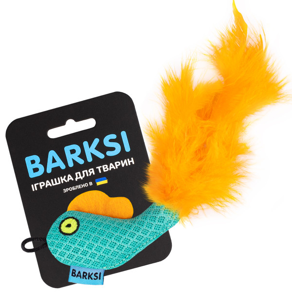 Іграшка для Котів Barksi Рибка з дзвіночком та пір'ям 8 х 5 см Ментолова