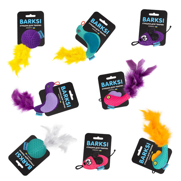 Іграшка для Котів Barksi Рибка з дзвіночком та пір'ям 8 х 5 см Ментолова