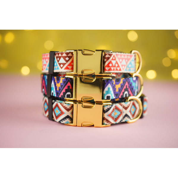 Нашийник для собак BronzeDog Urban нейлоновий з золотою пряжкою Ромби Коричневі