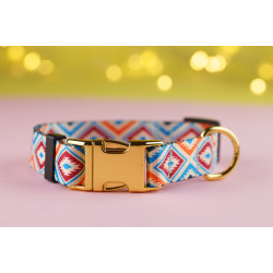 Нашийник для собак BronzeDog Urban нейлоновий з золотою пряжкою Ромби Сині