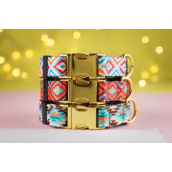Нашийник для собак BronzeDog Urban нейлоновий з золотою пряжкою Ромби Сині